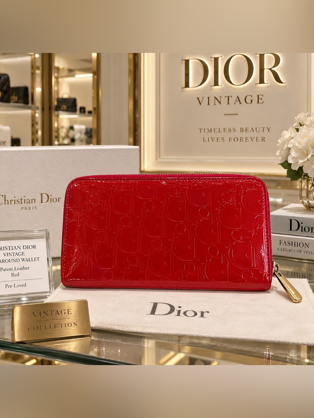 Vintage Christian Dior Ultimate Voyageur Red Patent Leather Diorissimo Zip Aroun